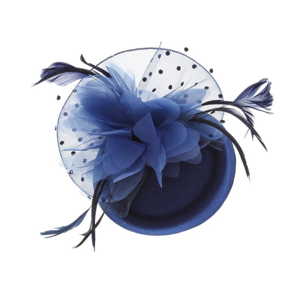 Chic Headwear Mesh Feathered Flower 50s Mini Hat - Navy