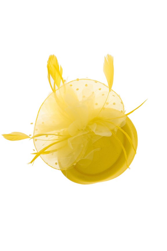 Mesh Feathered Flower 50s Mini Hat - Yellow