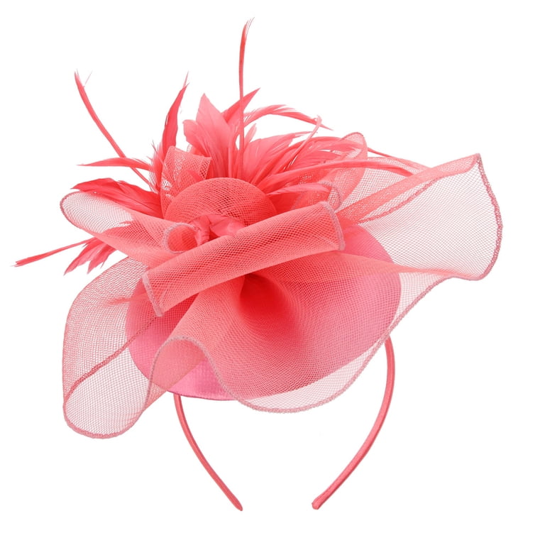 Chic Headwear Mesh Floral Feather Cap Fascinator - Pink 