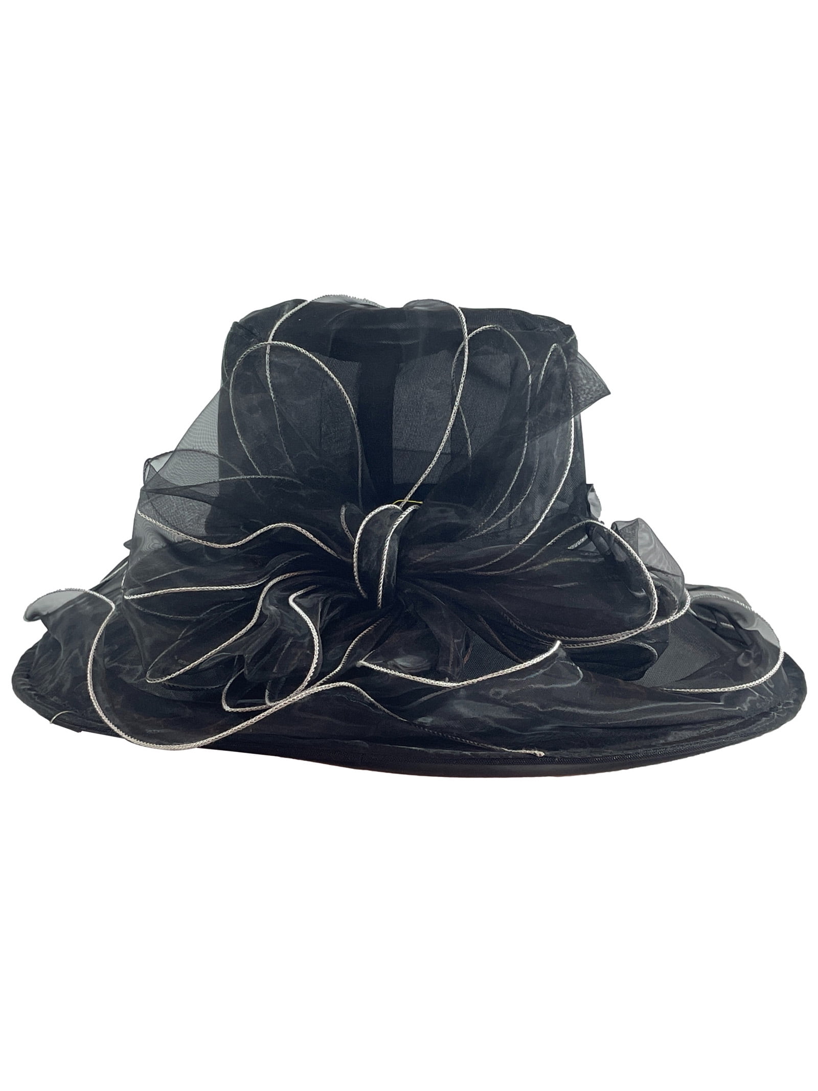 New Loop Bow Center Large Brim Ruffle Organza Hat Women main image 2