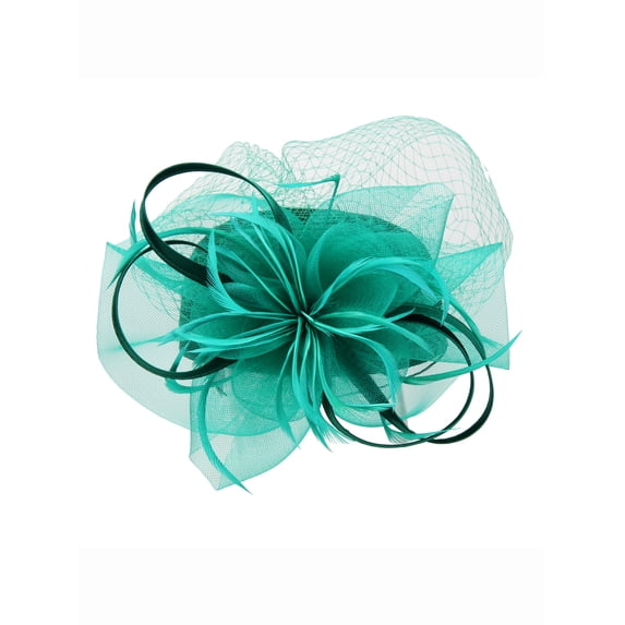 Chic Headwear Satin Braid Pill Box w/ Mesh and Feathers - Green