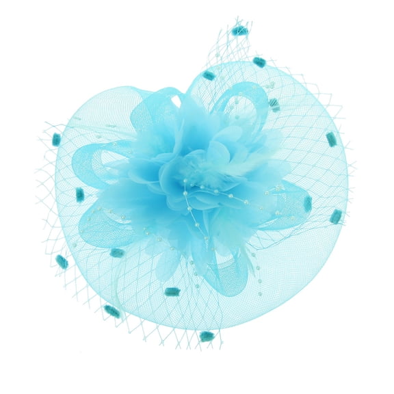 Chic Headwear Satin Flower Mesh Veil Fascinator - Blue