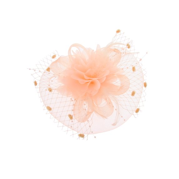 Chic Headwear Satin Flower Mesh Veil Fascinator - Peach