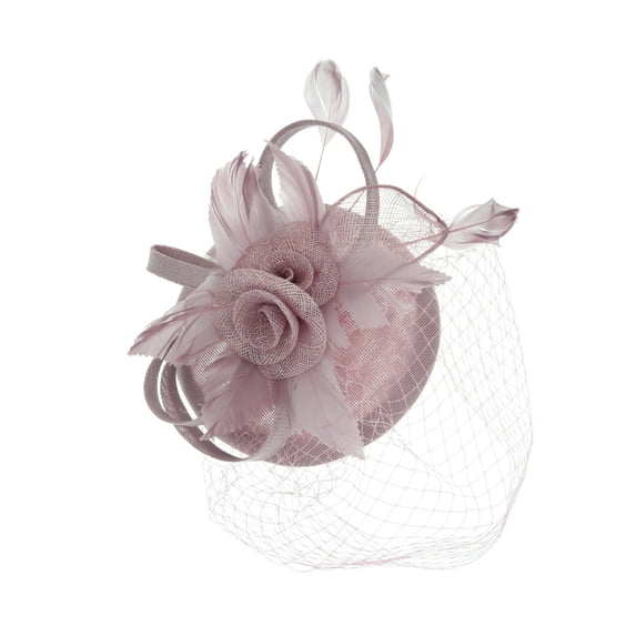 Chic Headwear Sinamay Rose Feather Bow Fascinator - Lavender