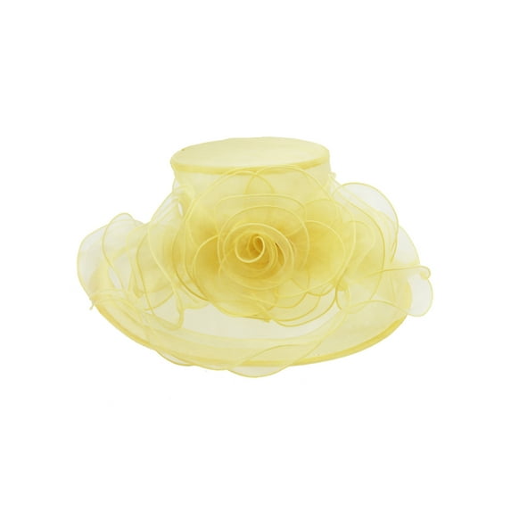 Chic Headwear Small Brim Ruffle Organza w/ Rose Center - Gold