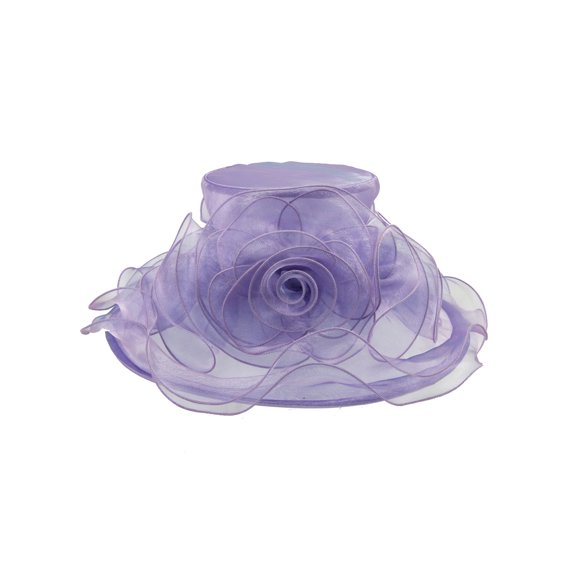 Chic Headwear Small Brim Ruffle Organza w/ Rose Center - Purple