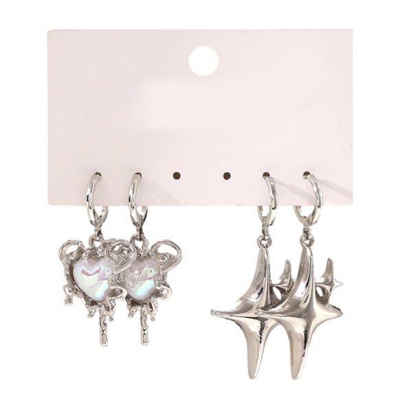 Chic Heart Star Metal Earrings Versatile Matching For Casual Or Formal
