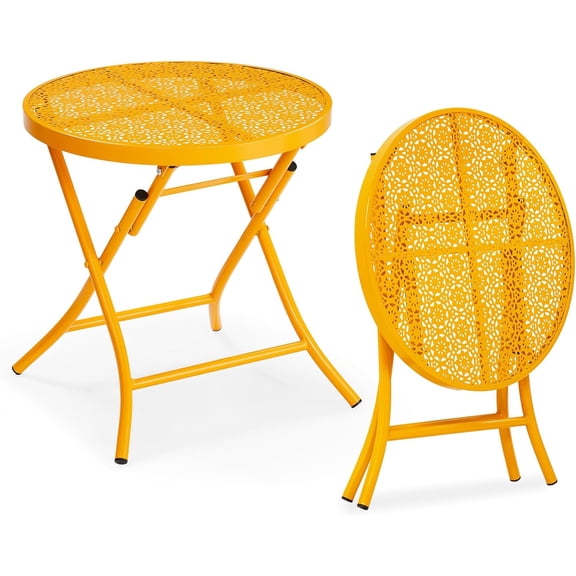 Chic Hollow Pattern Outdoor Folding Side Table with Durable Rust-Resistant Coated Iron, Suitable for Indoor and Outdoor Porch, Deck, Balcony and Pool, Green