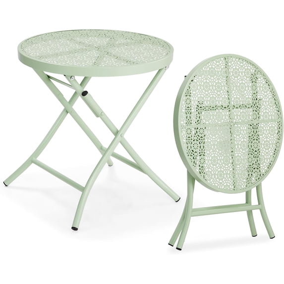 Chic Hollow Pattern Outdoor Folding Side Table with Durable Rust-Resistant Coated Iron, Suitable for Indoor and Outdoor Porch, Deck, Balcony and Pool, Green