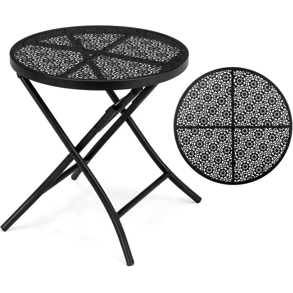Chic Hollow Pattern Outdoor Folding Side Table with Durable Rust-Resistant Coated Iron, Suitable for Indoor and Outdoor Porch, Deck, Balcony and Pool, Green