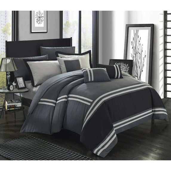 Chic Home 10 Piece Annabel Supersoft Oversized pieced color block banding collection Bed In a Bag Comforter Set