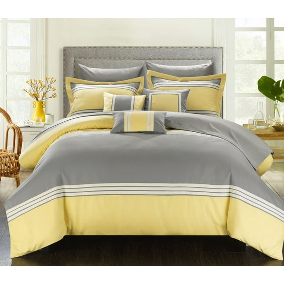 Chic Home 10 Piece Falcon Hotel Collection Bed In a Bag King Comforter Set Yellow With sheet set