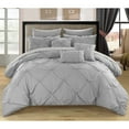 thumbnail image 1 of Chic Home 10 Piece Hannah Pinch Pleated, ruffled and pleated complete King Bed In a Bag Comforter Set Silver With sheet set, 1 of 9