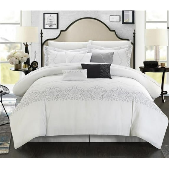Chic Home 105CK107-US Elegan Embroidered Bridal Collection Comforter Set - White - King - 8 Piece
