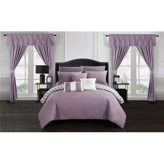 Chic Home 20 Piece Lavender Rotem Geometric Quilted Bedding Set, King
