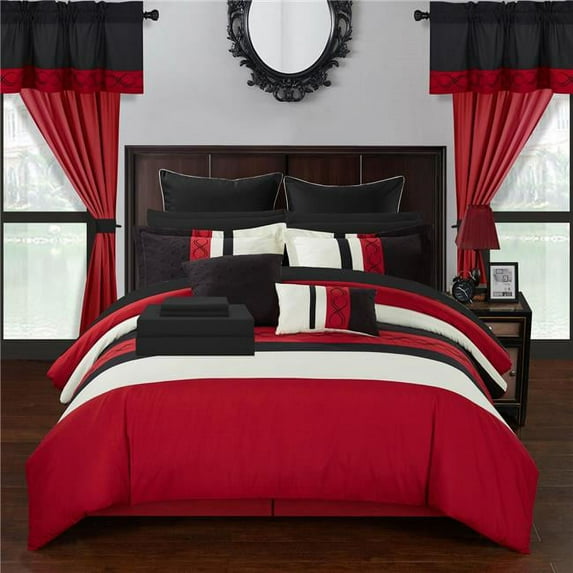 Chic Home 24 Piece Shilo Embroidered Design Comforter Bedding Set, Red - Queen