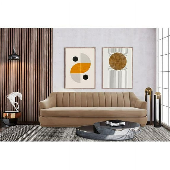 Chic Home 29.5 x 33 x 83 in. Bria Velvet Upholstered Single Cushion Seat Sofa with Platform Design, Taupe