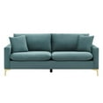 thumbnail image 1 of Chic Home  34.3 x 33.9 x 81.9 in. Roxey Velvet Upholstered Sofa with Gold Tone Metal Y-Legs & 2 Decorative Pillows, Green, 1 of 1