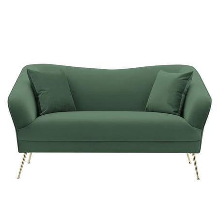 Chic Home 35 x 34.75 x 65 in. Ryker Velvet Upholstered Loveseat with Gold Tone Metal Legs & 2 Decorative Pillows, Dark Green