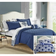 Chic Home 4/5 Piece Xanadu Hexagon Quilted Embroidered With Contemporary REVERSIBLE printed backside Quilt Set