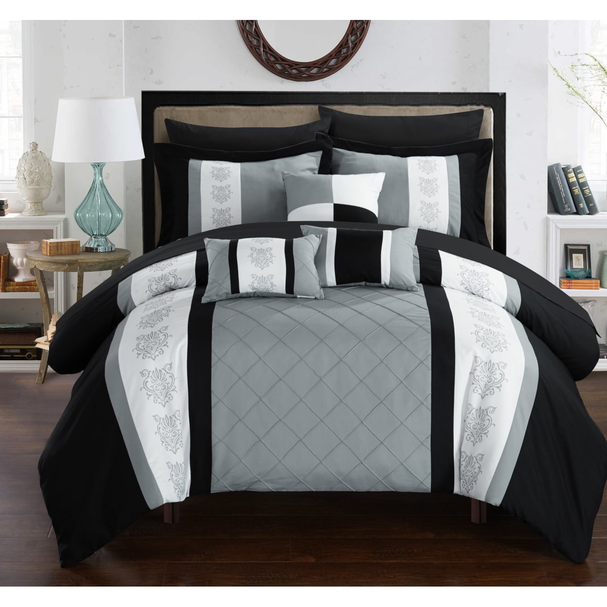 Queen Yellow and Gray Reversible Microfiber Bed in a Bag Set