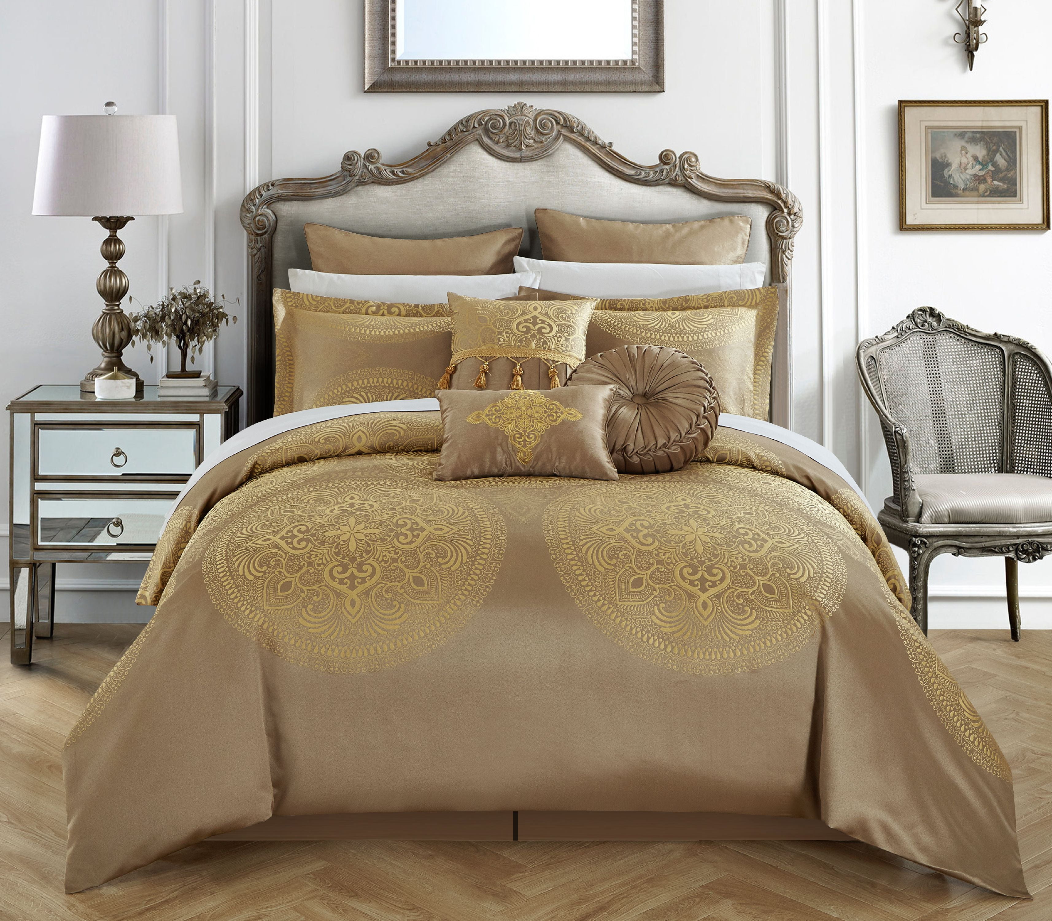 Chic Home Adana 9-Piece Jacquard Comforter Set, King, Gold