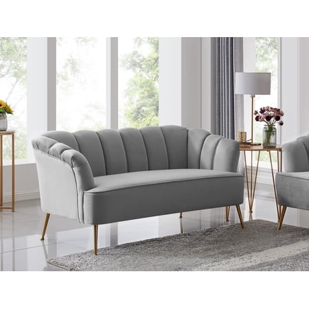 Chic Home Aisha Velvet Upholstered Vertical Channel Tufted Love Seat, Grey