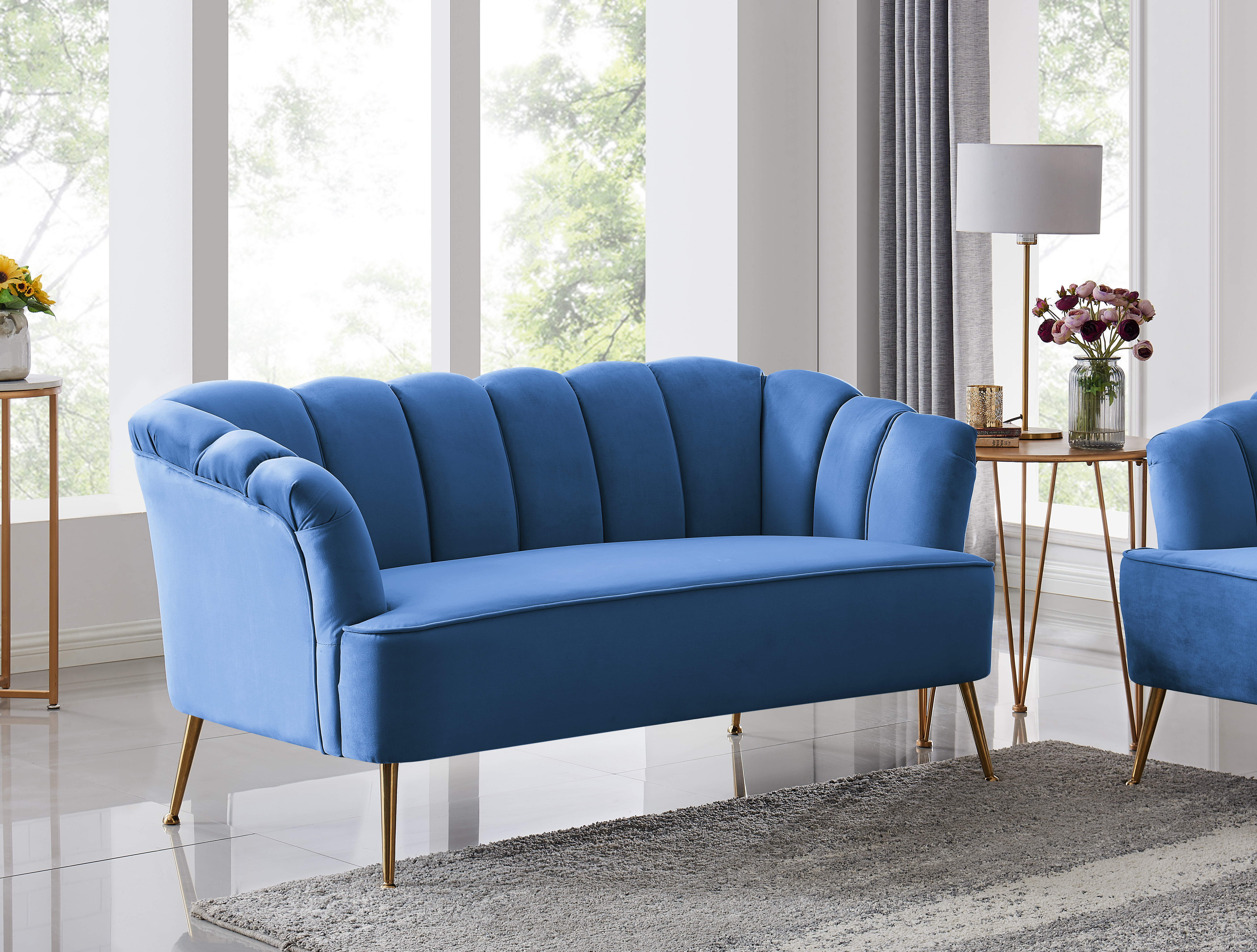 Chic Home Aisha Velvet Upholstered Vertical Channel Tufted Love Seat, Navy