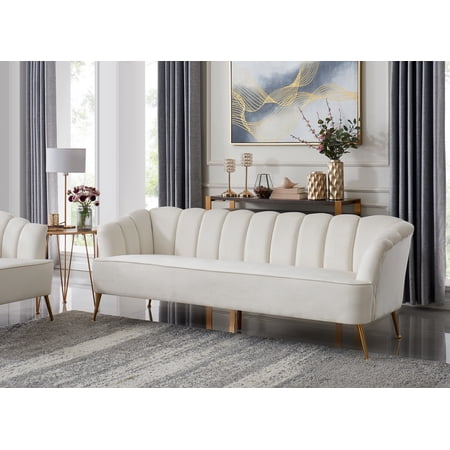 Chic Home Aisha Velvet Upholstered Vertical Channel Tufted Sofa, Beige