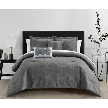 Chic Home Alain 9-Piece Embroidered Comforter Set, Queen, Gray