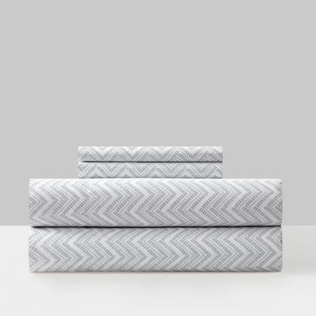 Chic Home Alanah 4-Piece Striped Two-Toned Chevron Pattern Sheet Set, Queen, Gray