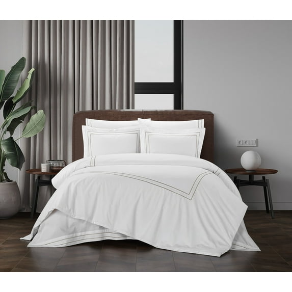 Chic Home Alder 3-Piece Solid Color Cotton Duvet Cover Set, King, Beige