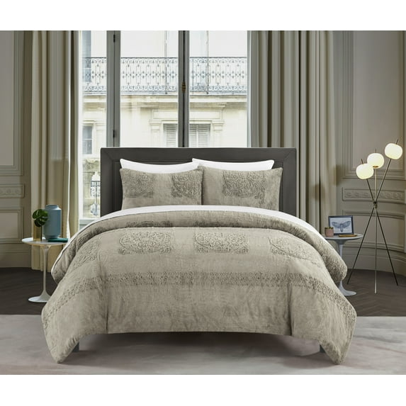 Chic Home Amyra 5-Piece Reversible Embossed Bed in a Bag Comforter Set, Twin, Beige