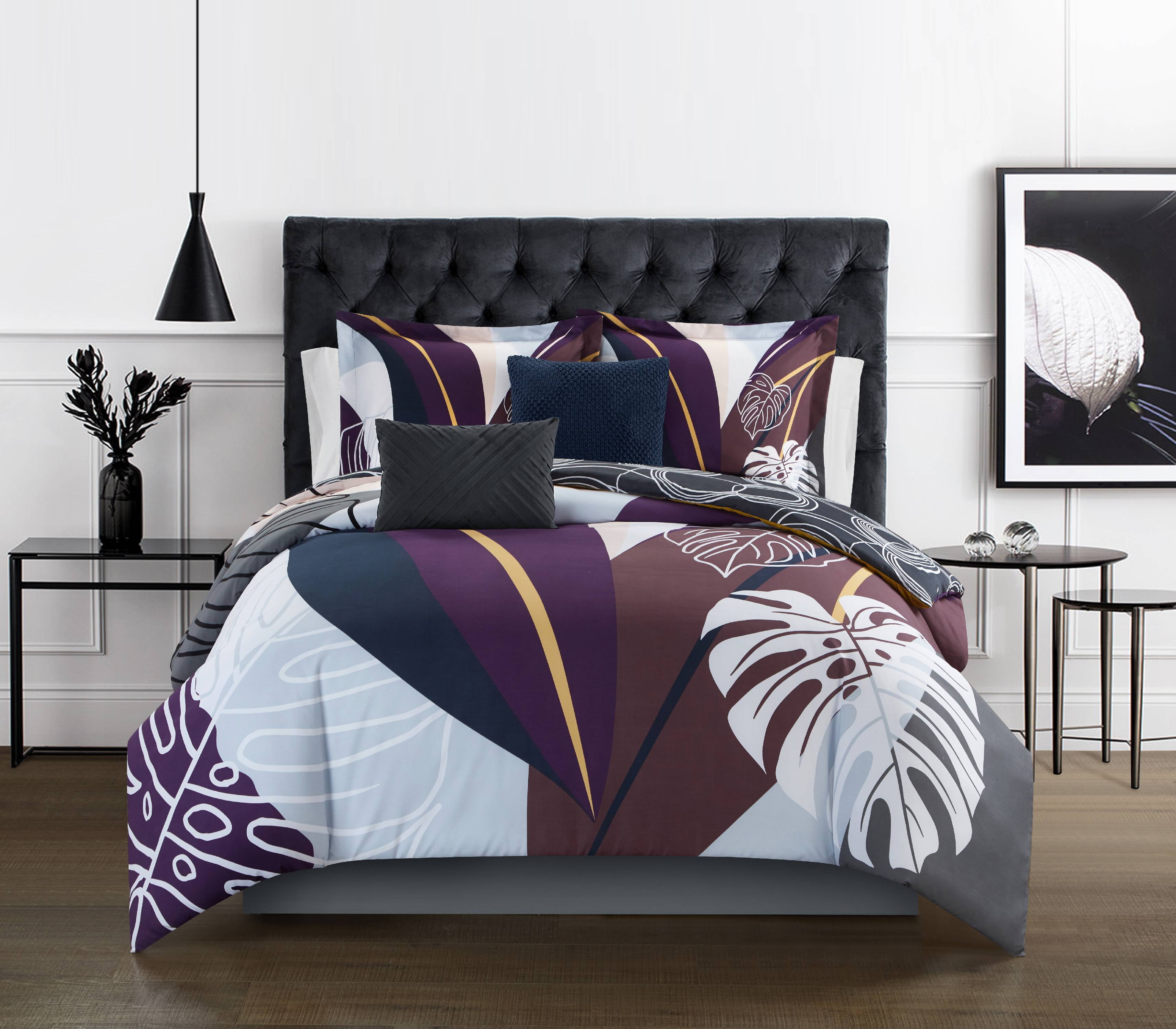 King Black and Purple Microfiber Reversible Comforter Set