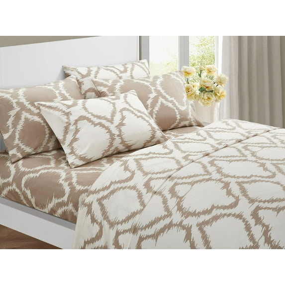 Chic Home Analyn 6-Piece Geometric Sheet Set, King, Beige