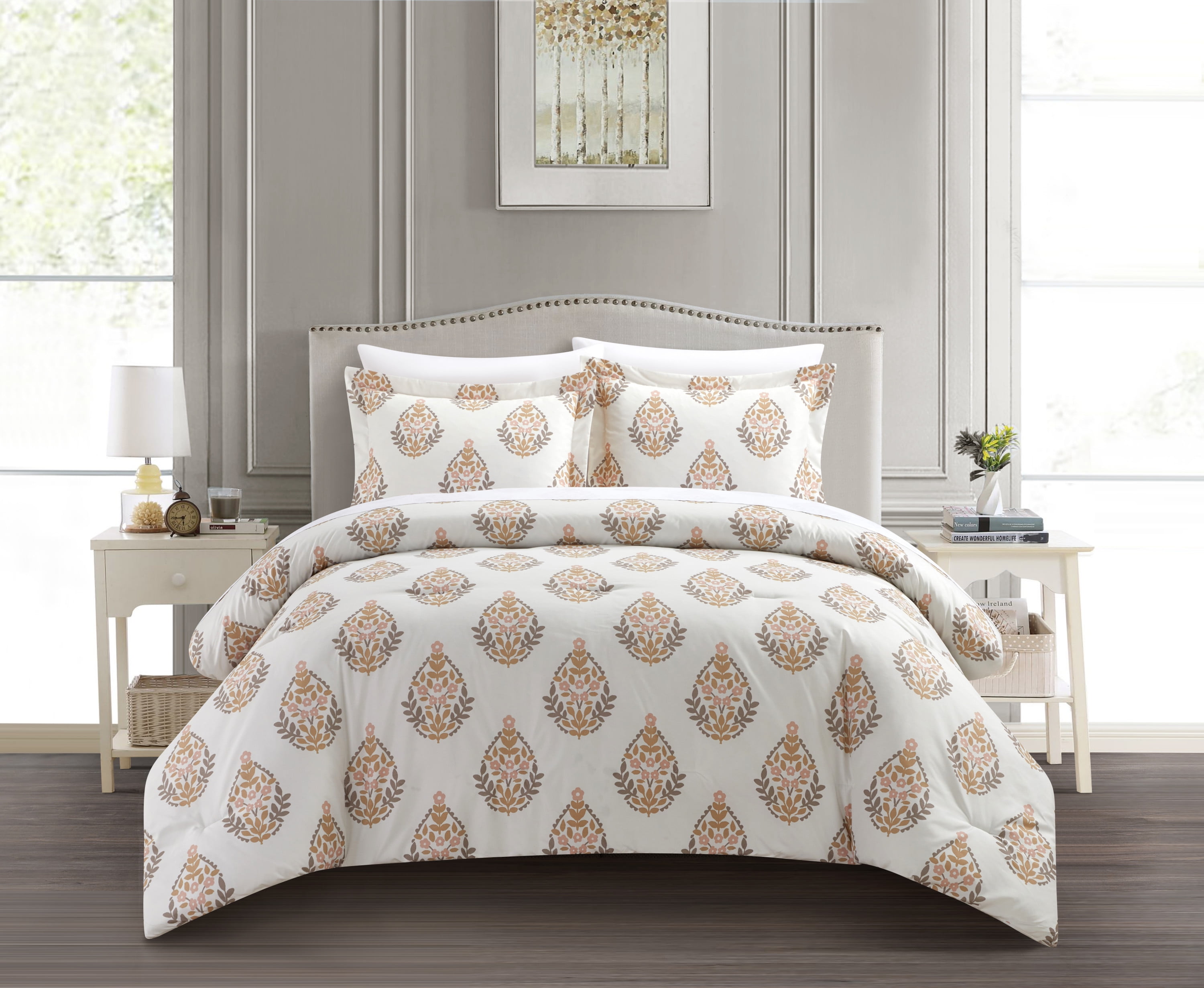 Chic Home Annalise 3-Piece Floral Duvet Cover Set, King, Taupe