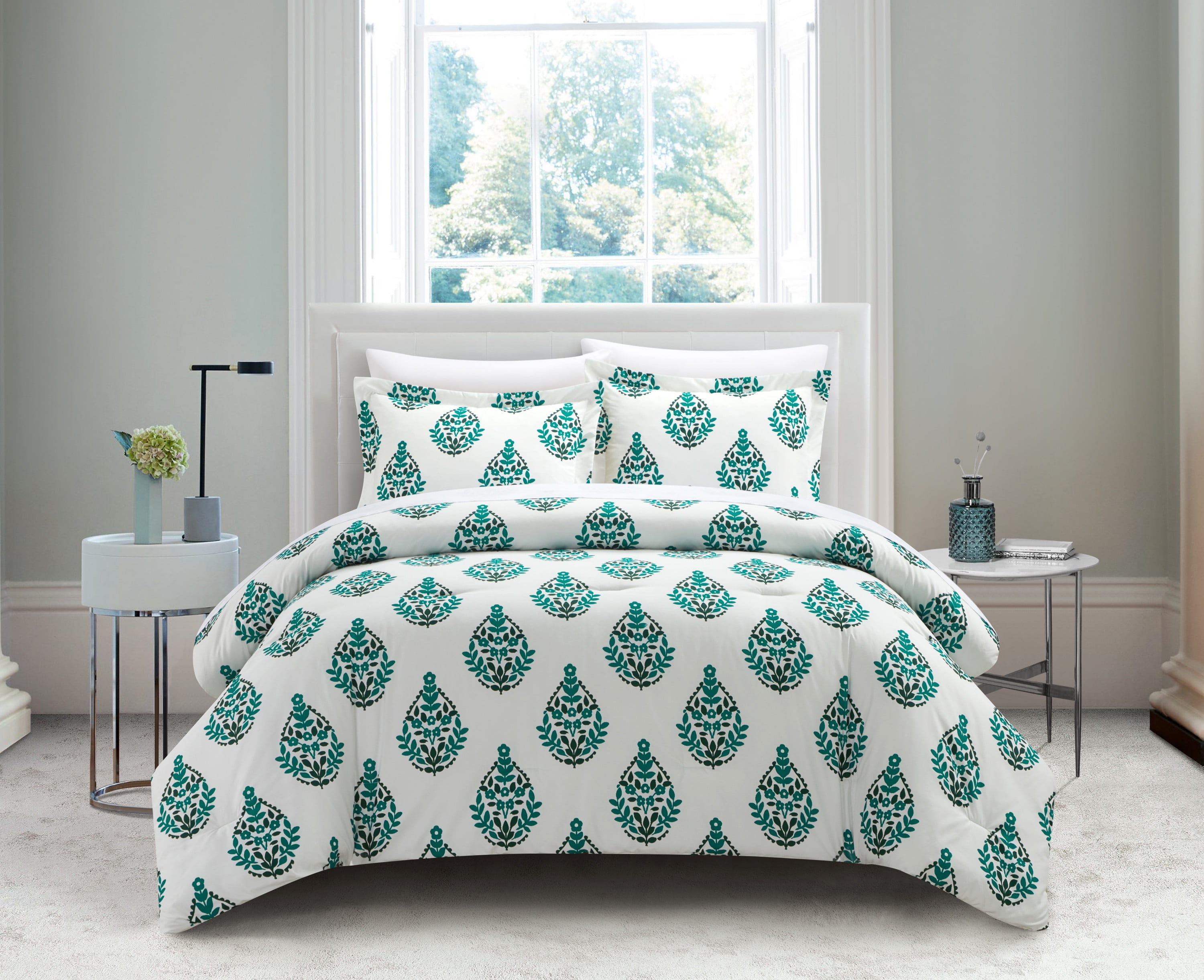 Chic Home Annalise 3-Piece Floral Duvet Cover Set, Queen, Green