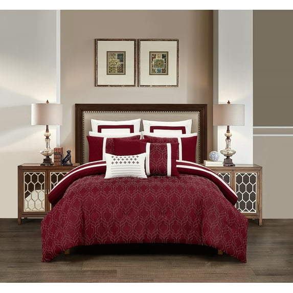 Chic Home Arlea 12-Piece Geometric Comforter Set, Queen, Berry