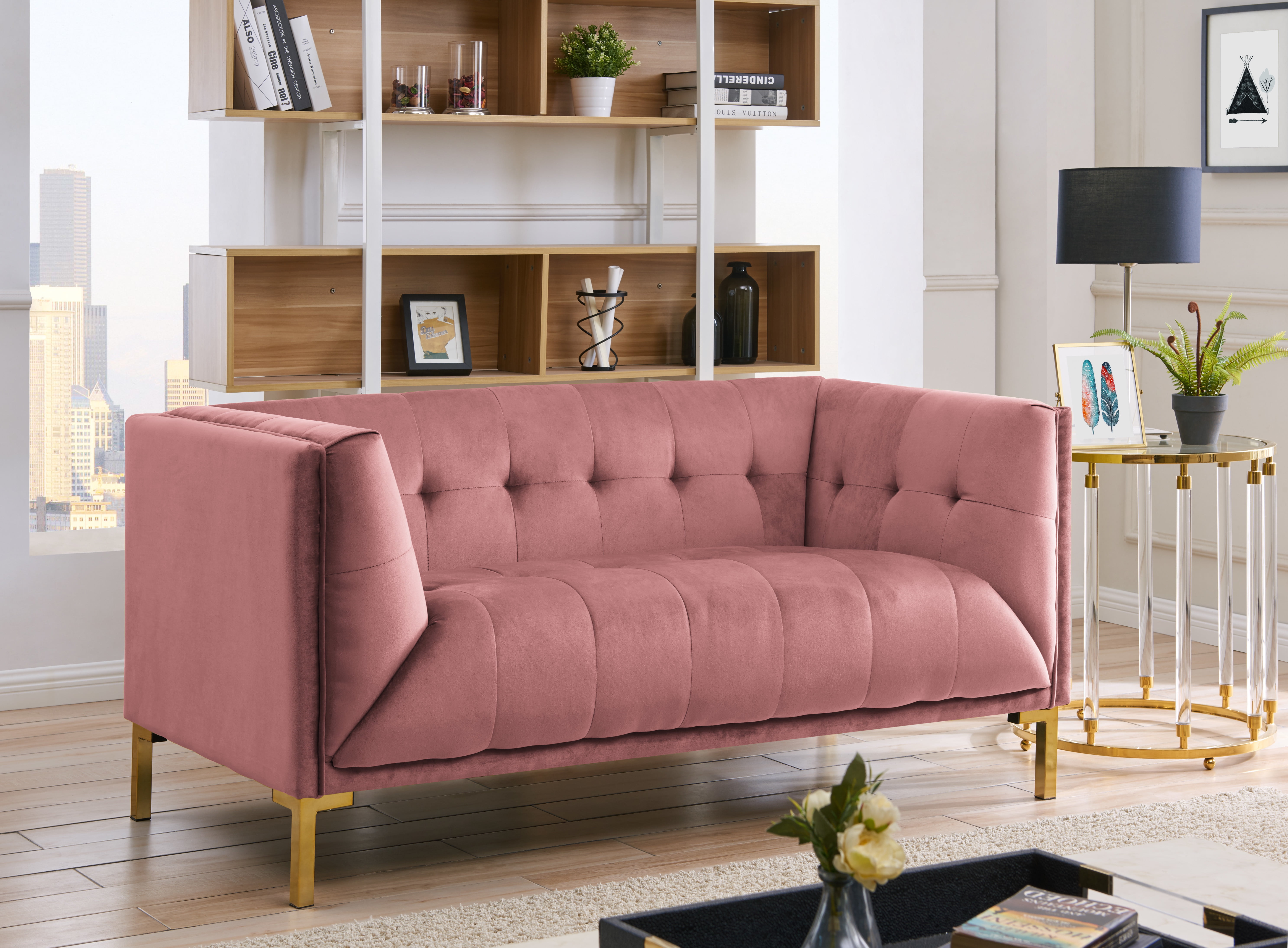 Azalea Velvet 3 Seater Sofa In Baby Pink Colour