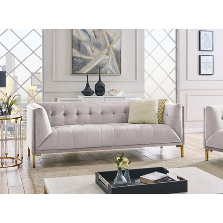 Chic Home Aster Velvet Upholstered Tufted Single Bench Cushion Sofa, Silver Velvet Fabric