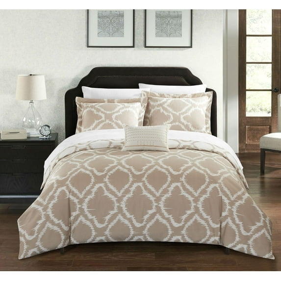 Chic Home Asya 3-Piece Reversible Geometric Duvet Cover Set, Twin, Beige