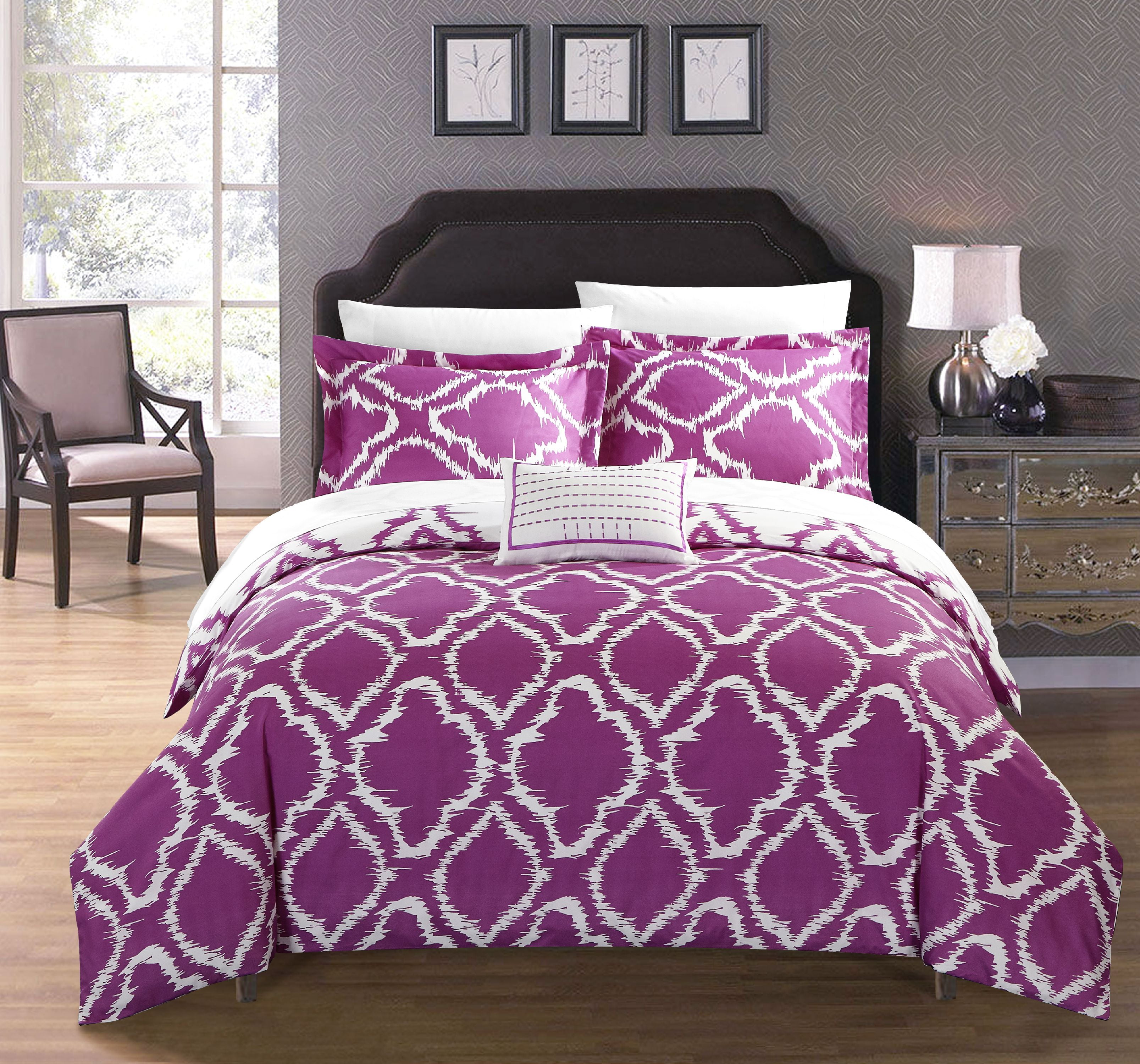 Amaryllis Purple Floral 7 pc Comforter Bed Set by Madison Park