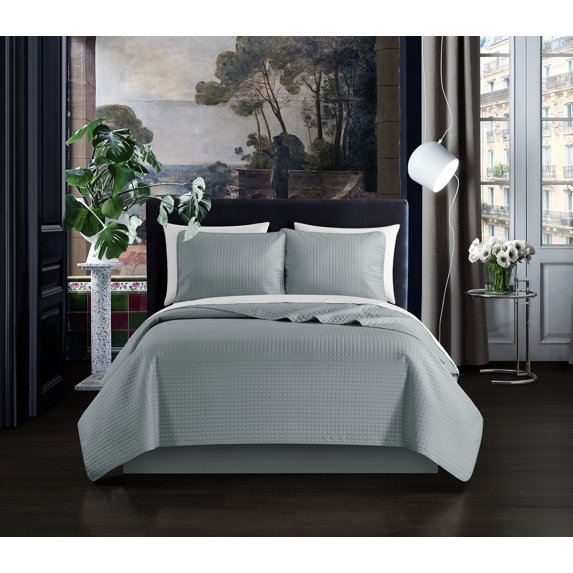 Chic Home Atasha Box Stitched Design Bed In A Bag Quilt Set - Queen 90x90", Grey