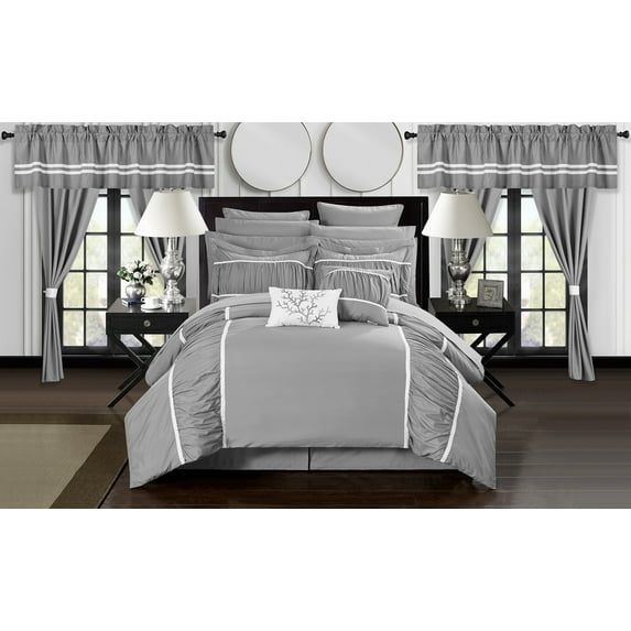 Chic Home Auburn 24-Piece Ruched Comforter Set, King, Gray
