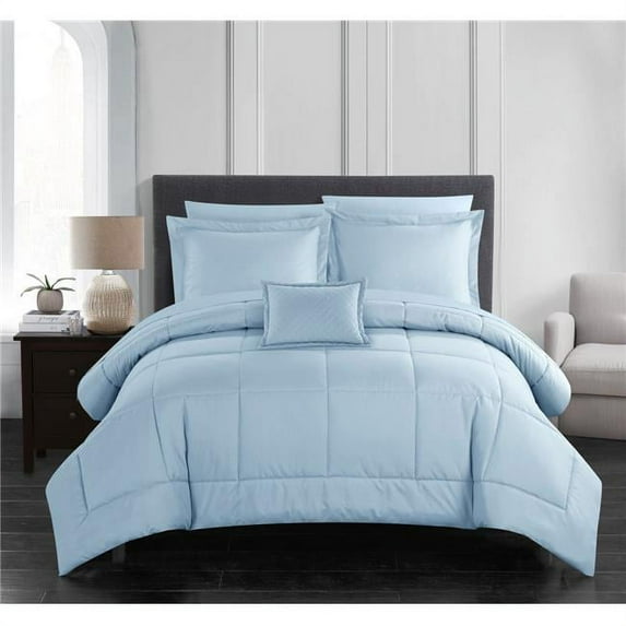 Chic Home BCS09968-US Twin Size Josaia Comforter Set Pieced Solid Color Stitched Design Bed in a bedding Sheets & Decorative Pillow Shams Included, Blue - 6 Piece