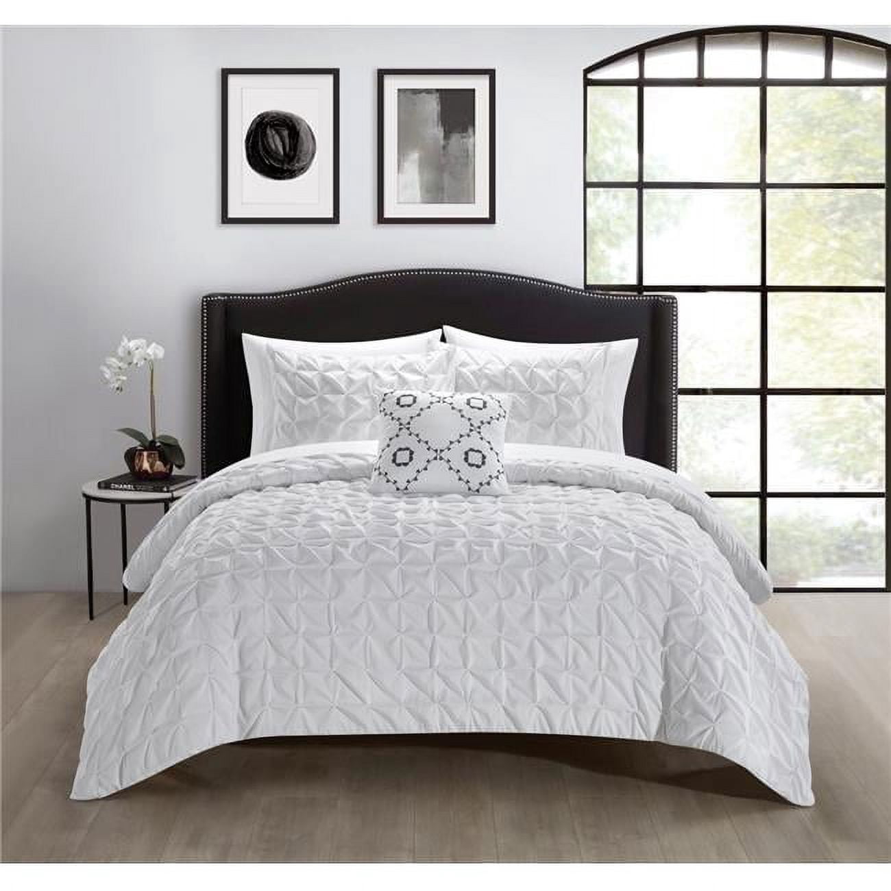 Chic Bates Chic Home Bates Pinch Pleat Comforter Set, White, King Size, 8 Piece ...