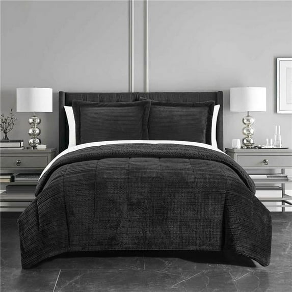 Chic Home BCS27139-BIB-US 7 Piece Reich Comforter Set, Black - King Size