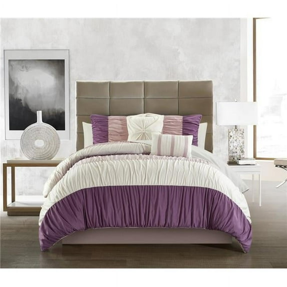 Chic Home BCS32904-US 7 Piece Mae Comforter Set, Plum - Twin Size