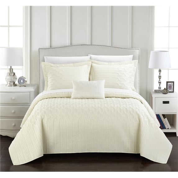 Chic Home BQS19943-BIBTX-US Twin Extra Large Shaela Interlaced Vine Pattern Quilted Bed in a Bag Cover Sheet Set, Beige - 6 Piece