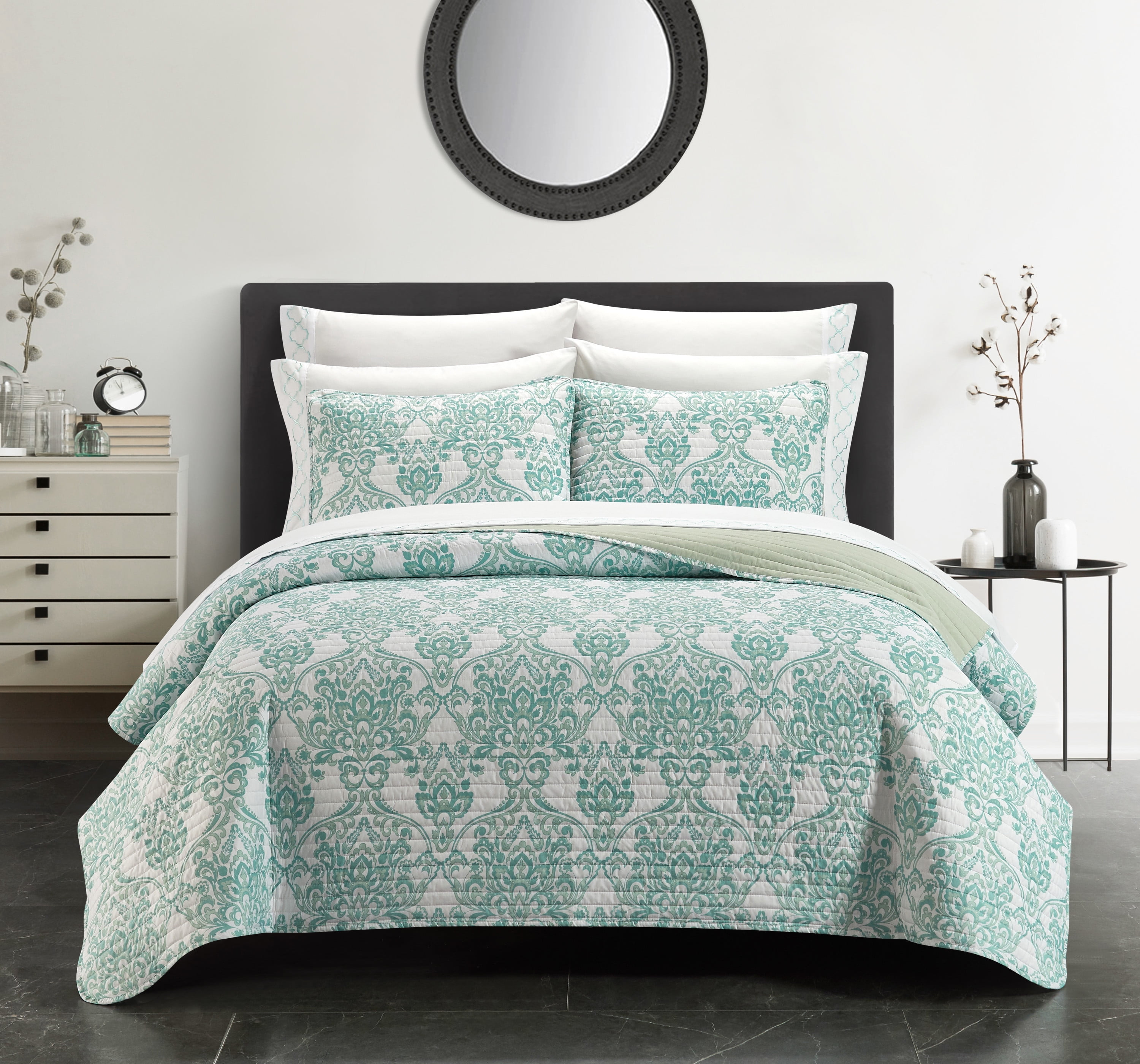 Chic Home Bassi 9-Piece Medallion Quilt Set, Queen, Sage Green ...